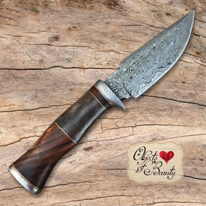 Rosewood Camel Bone Damascus Bushcraft Knife | Yellowstone Spirit Southwestern and Spirit Animal Collections Damascus Knife Objects of Beauty Southwest 