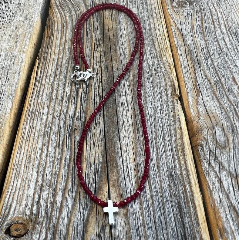 Ruby and Silver Cross Beaded Necklace | Yellowstone Spirit Southwestern & Turquoise Collections Turquoise Beaded Necklace Objects of Beauty Southwest 