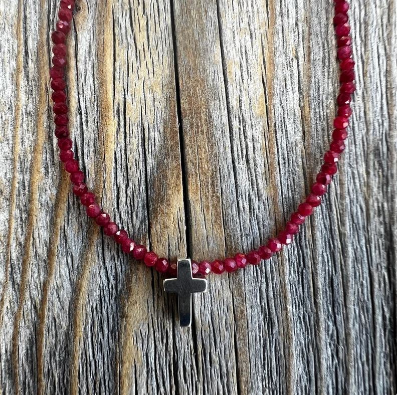 Ruby and Silver Cross Beaded Necklace | Yellowstone Spirit Southwestern & Turquoise Collections Turquoise Beaded Necklace Objects of Beauty Southwest 