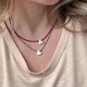 Ruby and Silver Heart Beaded Necklace | Yellowstone Spirit Southwestern & Turquoise Collections Ruby Heart Necklace Objects of Beauty Southwest 