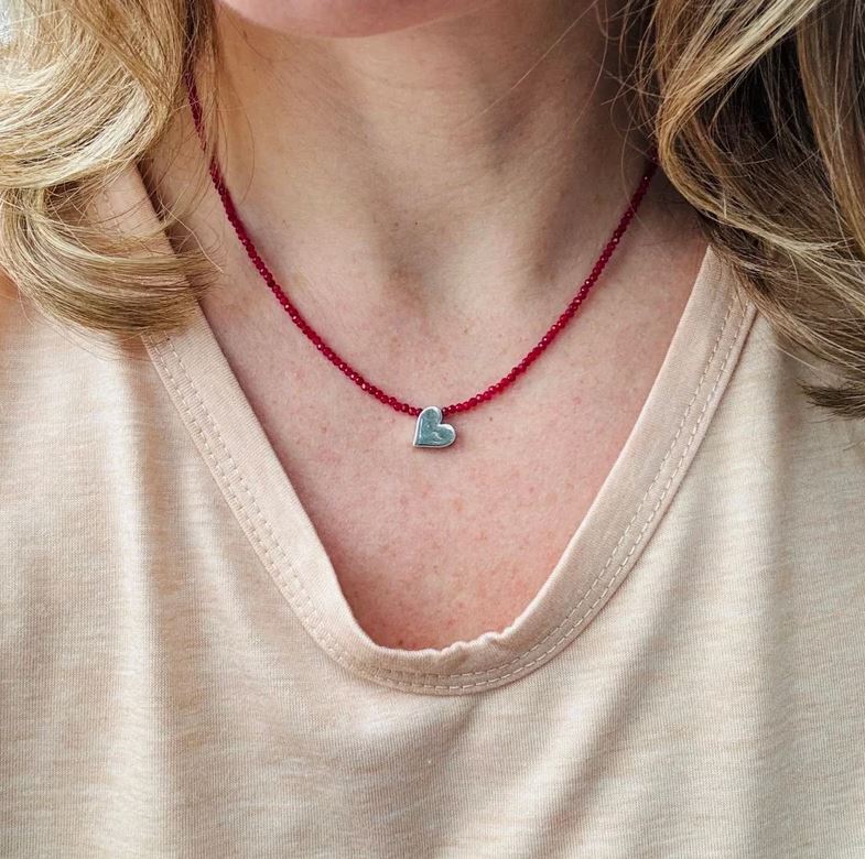 Ruby and Silver Heart Beaded Necklace | Yellowstone Spirit Southwestern & Turquoise Collections Ruby Heart Necklace Objects of Beauty Southwest 