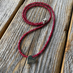 Ruby and Silver Heart Beaded Necklace | Yellowstone Spirit Southwestern & Turquoise Collections Ruby Heart Necklace Objects of Beauty Southwest 