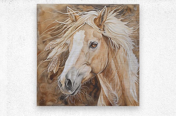 Saffron Amber-Eyed Palomino Print | Yellowstone Spirit Southwestern Collection Painting Print Objects Of Beauty Southwest Brushed Metal Print 8x8inches (21x21cm) 