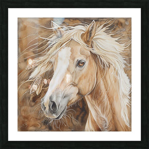 Saffron Amber-Eyed Palomino Print | Yellowstone Spirit Southwestern Collection Painting Print Objects Of Beauty Southwest Framed Print 8x8inches (21x21cm) 