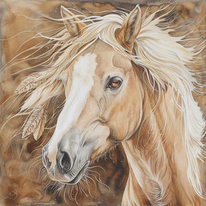 Saffron Amber-Eyed Palomino Print | Yellowstone Spirit Southwestern Collection Painting Print Objects Of Beauty Southwest Giclee Fine Art Matte Paper Print 8x8inches (21x21cm) 