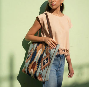 Santa Fe Sky Wool Tote ONE OF A KIND! | Yellowstone Spirit Southwestern Collection Handwoven Wool Tote Objects of Beauty Southwest 