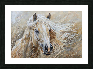 Sassafras Windy Palomino Print | Andrea Record Fine Art | Yellowstone Spirit Southwestern Collection Painting Print Objects Of Beauty Southwest Framed Print 8x5inches (21x13cm) 