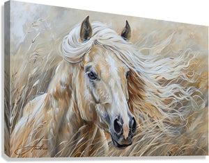 Sassafras Windy Palomino Print | Andrea Record Fine Art | Yellowstone Spirit Southwestern Collection Painting Print Objects Of Beauty Southwest Giclée Stretched Canvas Print 8x5inches (21x13cm) 