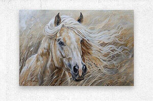 Sassafras Windy Palomino Print | Andrea Record Fine Art | Yellowstone Spirit Southwestern Collection Painting Print Objects Of Beauty Southwest Brushed Metal Print 8x5inches (21x13cm) 