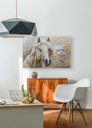 Sassafras Windy Palomino Print | Andrea Record Fine Art | Yellowstone Spirit Southwestern Collection Painting Print Objects Of Beauty Southwest HD Sublimation Metal Print 8x5inches (21x13cm) 