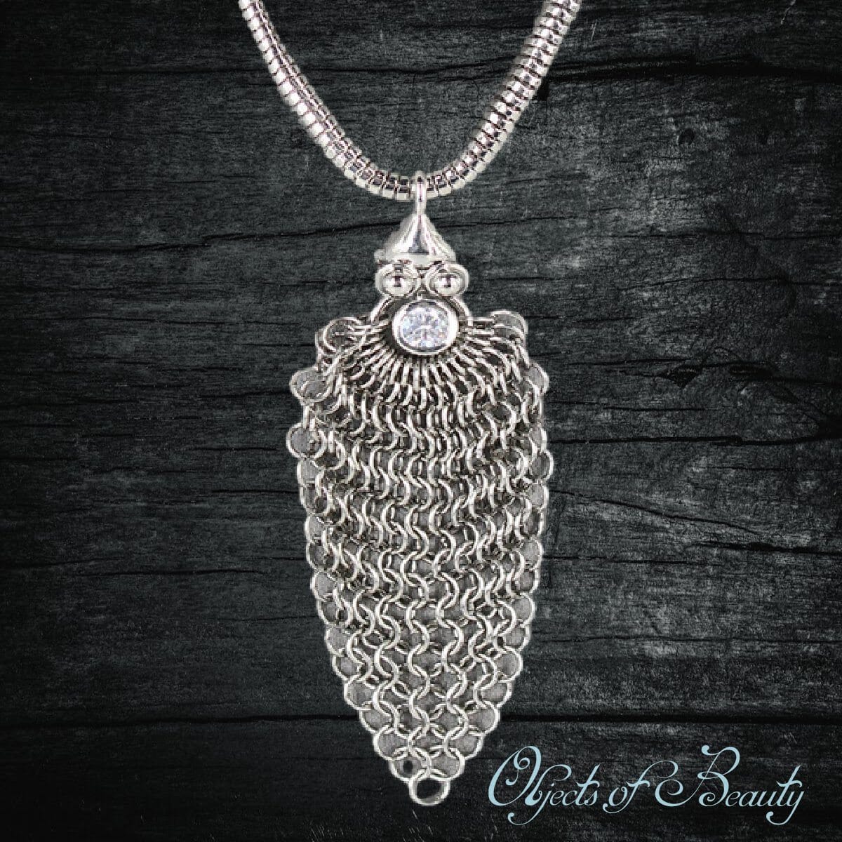Schisandra Chainmaille Zircon Necklace | SG Liquid Metal Necklaces Sergio Gutierrez Liquid Metal Jewelry 