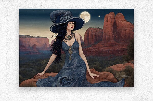 Sedona Interlude | Andrea Record Fine Art | Yellowstone Spirit Southwestern Collection Painting Print Andrea Record Fine Art Brushed Metal Print 8x5inches (21x13cm) 