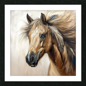 Sequoyah ~ Blue-Eyed Golden Horse Print | Yellowstone Spirit Southwestern Collection Painting Print Objects Of Beauty Southwest Framed Print 8x8inches (21x21cm) 