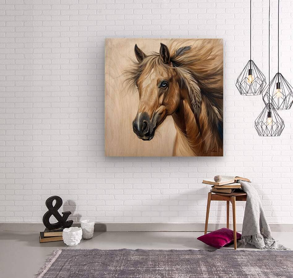 Sequoyah ~ Blue-Eyed Golden Horse Print | Yellowstone Spirit Southwestern Collection Painting Print Objects Of Beauty Southwest Wood Print 8x8inches (21x21cm) 