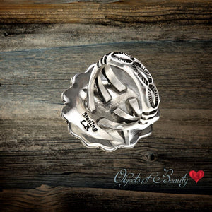 Silver Concho Star Flower Ring w Turquoise | Navajo Made Turquoise Ring Objects of Beauty Southwest 