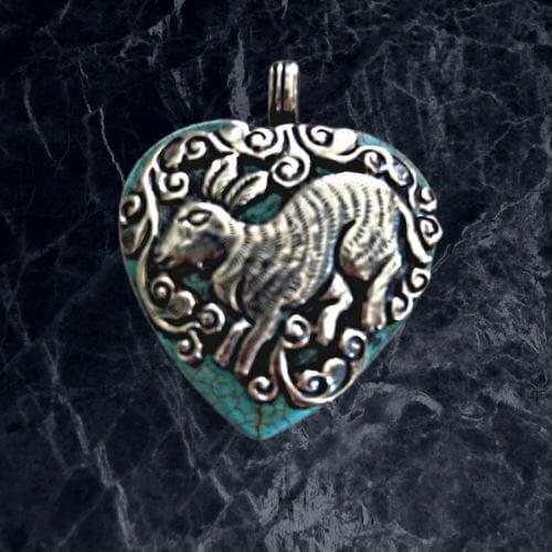 Silver Rabbit on Turquoise Heart | Lotus Heart | Spirit Animal Collection Pendant Necklace Objects of Beauty Southwest 