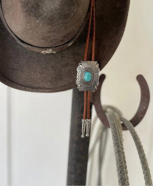 Silver & Turquoise Square Concho Bolo Tie | Yellowstone Spirit Southwestern Collection Turquoise Necklace Objects of Beauty Southwest 