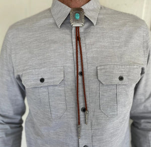 Silver & Turquoise Square Concho Bolo Tie | Yellowstone Collection Turquoise Necklace Objects of Beauty Southwest 