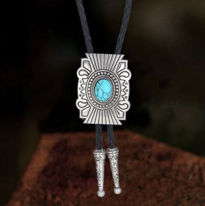 Silver & Turquoise Square Concho Bolo Tie | Yellowstone Spirit Southwestern Collection Turquoise Necklace Objects of Beauty Southwest 
