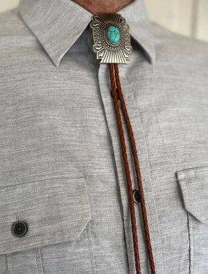 Silver & Turquoise Square Concho Bolo Tie | Yellowstone Spirit Southwestern Collection Turquoise Necklace Objects of Beauty Southwest 