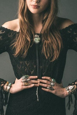 Silver & Turquoise Square Concho Bolo Tie | Yellowstone Spirit Southwestern Collection Turquoise Necklace Objects of Beauty Southwest 