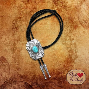 Silver & Turquoise Square Concho Bolo Tie | Yellowstone Spirit Southwestern Collection Turquoise Necklace Objects of Beauty Southwest 