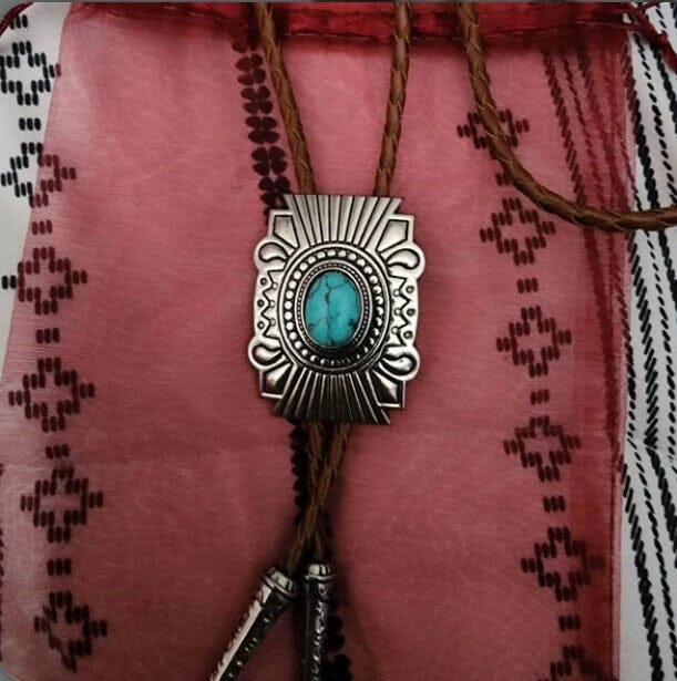 Silver & Turquoise Square Concho Bolo Tie | Yellowstone Spirit Southwestern Collection Turquoise Necklace Objects of Beauty Southwest 