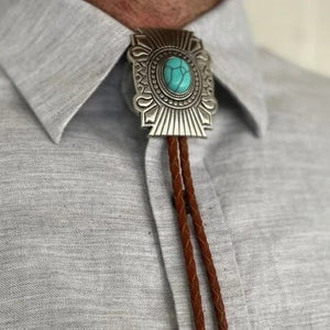 Silver & Turquoise Square Concho Bolo Tie | Yellowstone Spirit Southwestern Collection Turquoise Necklace Objects of Beauty Southwest 