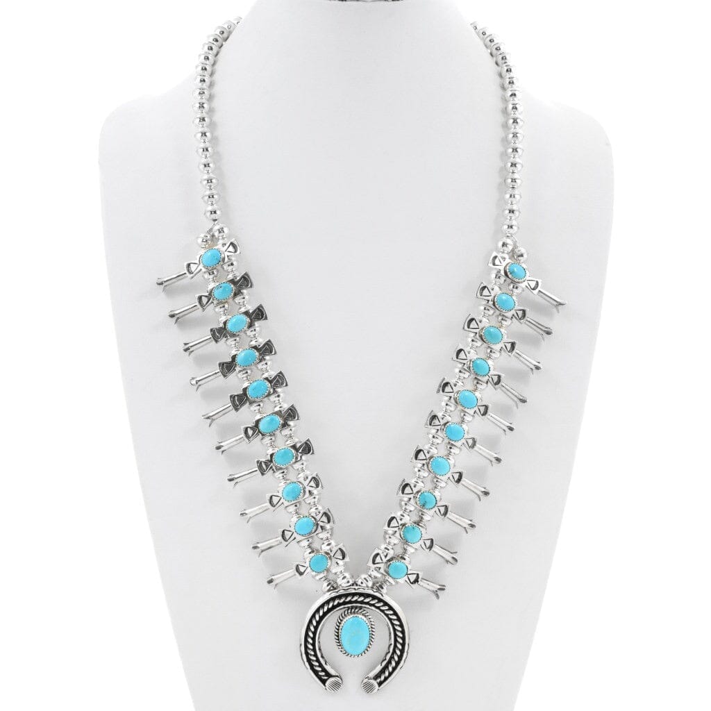 Sleeping Beauty Turquoise Squash Blossom Navajo Necklace