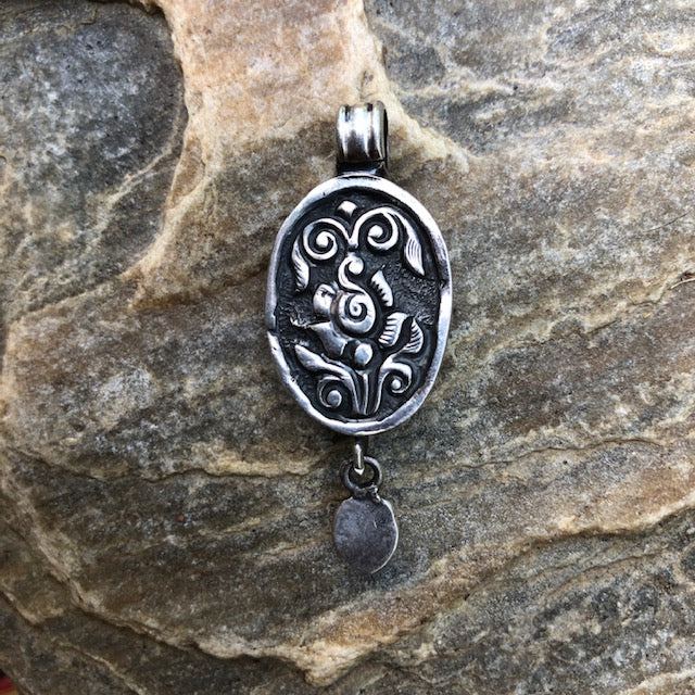 Small Oval Turquoise w/ Spider Matrix and Coral Drop Pendant | Yellowstone Collection Turquoise Necklace Objects of Beauty Southwest 