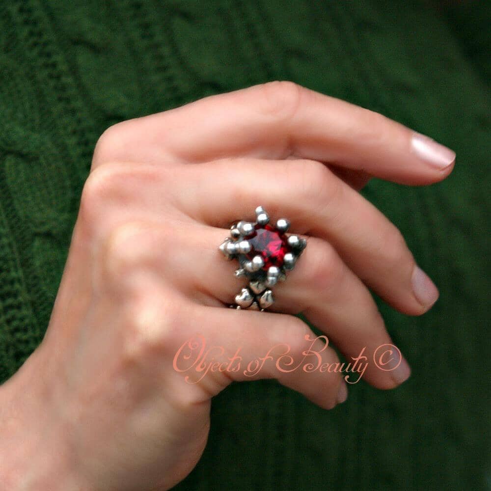 Sophia Wore Ruby SG Liquid Metal Mesh Ring rings Sergio Gutierrez Liquid Metal Jewelry 