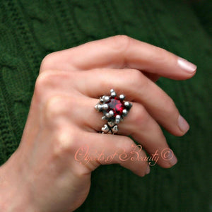 Sophia Wore Ruby SG Liquid Metal Mesh Ring rings Sergio Gutierrez Liquid Metal Jewelry 