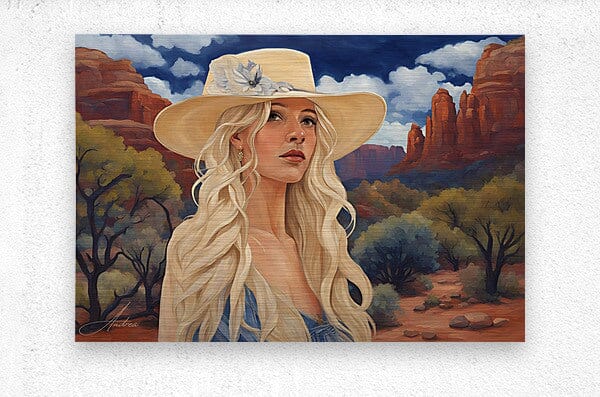 Soul Searcher | Andrea Record Fine Art | Yellowstone Spirit Southwestern Collection Painting Print Objects Of Beauty Southwest Brushed Metal Print 8x5inches (21x13cm) 