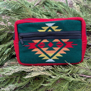 Southwestern Wool Cosmetic / Shaving Pouch or Clutch | Yellowstone Spirit Southwestern Collection Cosmetic Shaving Pouch ObjectsOfBeauty Red & Green 