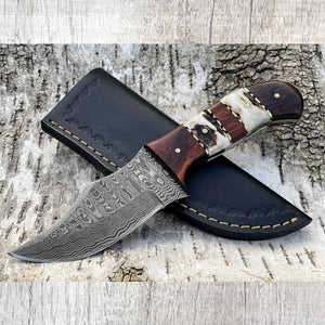 Stag Antler Damascus Bushcraft Hunting Knife | Yellowstone Spirit Southwestern and Spirit Animal Collections Damascus Knife Objects of Beauty 