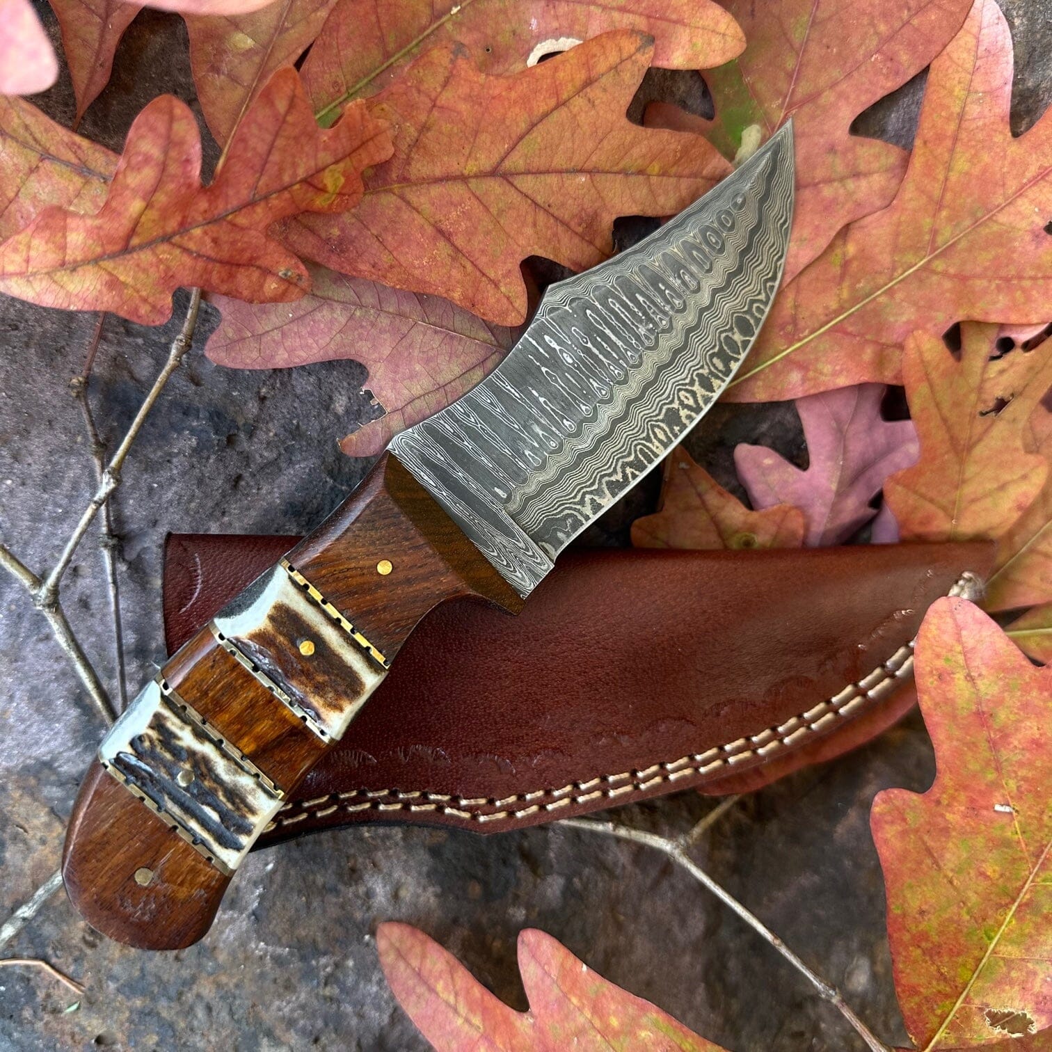 Stag Antler Damascus Bushcraft Hunting Knife | Yellowstone Spirit Southwestern Collection Damascus Knife Objects of Beauty 