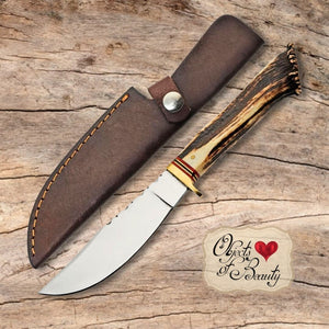 Stag Antler w Crown & Upsweep Stainless Steel Blade 10.5" Hunting Knife | Yellowstone Spirit Southwestern and Spirit Animal Collections Hunting & Survival Knife Objects of Beauty Southwest 