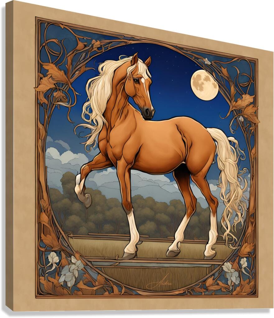 Starry Palomino Night | Andrea Record Fine Art | Yellowstone Spirit Southwestern Collection Painting Print Andrea Record Fine Art Giclée Stretched Canvas Print 8x8inches (21x21cm) 