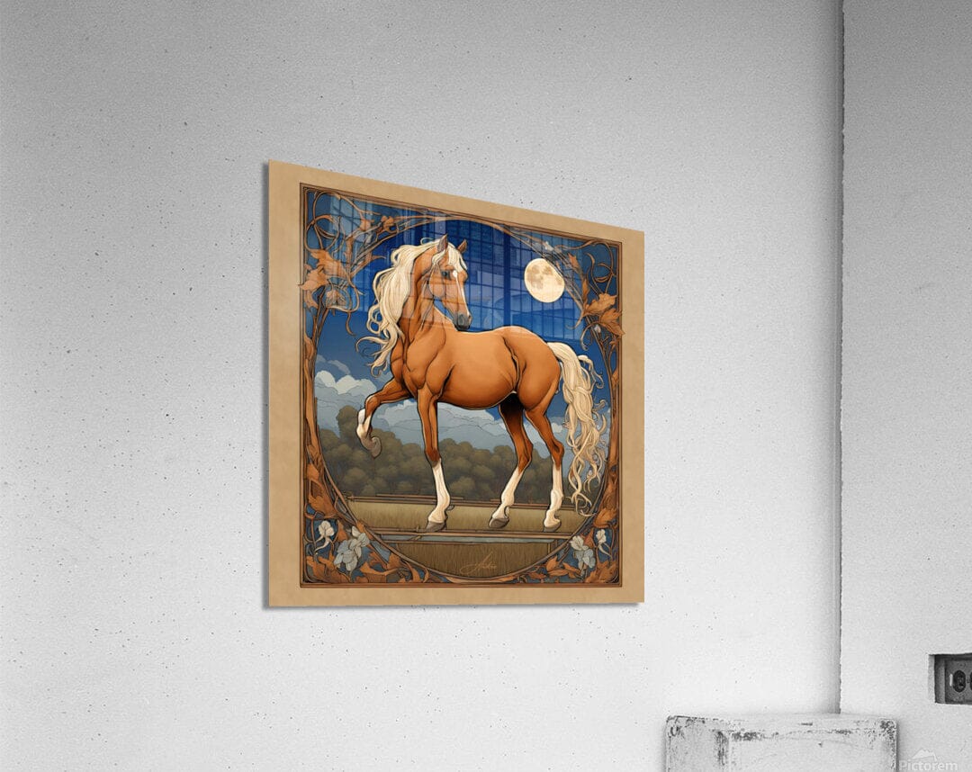 Starry Palomino Night | Andrea Record Fine Art | Yellowstone Spirit Southwestern Collection Painting Print Andrea Record Fine Art Acrylic Print 8x8inches (21x21cm) 