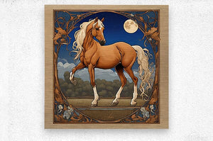 Starry Palomino Night | Andrea Record Fine Art | Yellowstone Spirit Southwestern Collection Painting Print Andrea Record Fine Art Brushed Metal Print 8x8inches (21x21cm) 