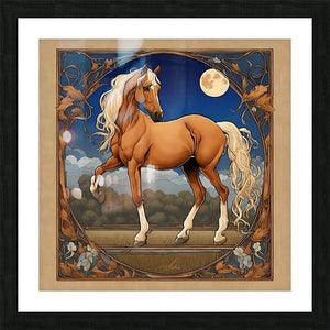 Starry Palomino Night | Andrea Record Fine Art | Yellowstone Spirit Southwestern Collection Painting Print Andrea Record Fine Art Framed Print 8x8inches (21x21cm) 