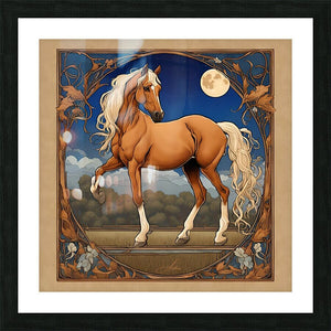 Starry Palomino Night | Andrea Record Fine Art | Yellowstone Spirit Southwestern Collection Painting Print Andrea Record Fine Art Framed Print 8x8inches (21x21cm) 