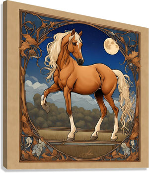 Starry Palomino Night | Andrea Record Fine Art | Yellowstone Spirit Southwestern Collection Painting Print Andrea Record Fine Art Giclée Stretched Canvas Print 8x8inches (21x21cm) 