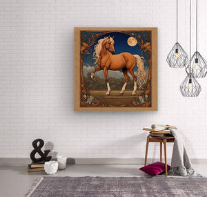 Starry Palomino Night | Andrea Record Fine Art | Yellowstone Spirit Southwestern Collection Painting Print Andrea Record Fine Art Wood Print 8x8inches (21x21cm) 