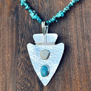 Sterling Arrowhead Pendant w Elk Bone & Kingman Turquoise | Yellowstone Spirit Southwestern and Spirit Animal Collections Silver Necklace Objects of Beauty Southwest 