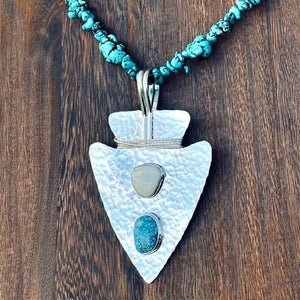 Sterling Arrowhead Pendant w Elk Bone & Kingman Turquoise | Yellowstone Spirit Southwestern and Spirit Animal Collections Silver Necklace Objects of Beauty Southwest 