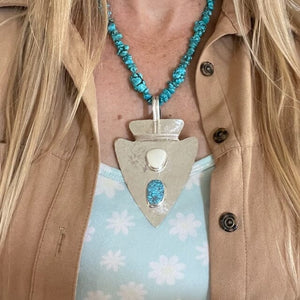 Sterling Arrowhead Pendant w Elk Bone & Kingman Turquoise | Yellowstone Spirit Southwestern and Spirit Animal Collections Silver Necklace Objects of Beauty Southwest 
