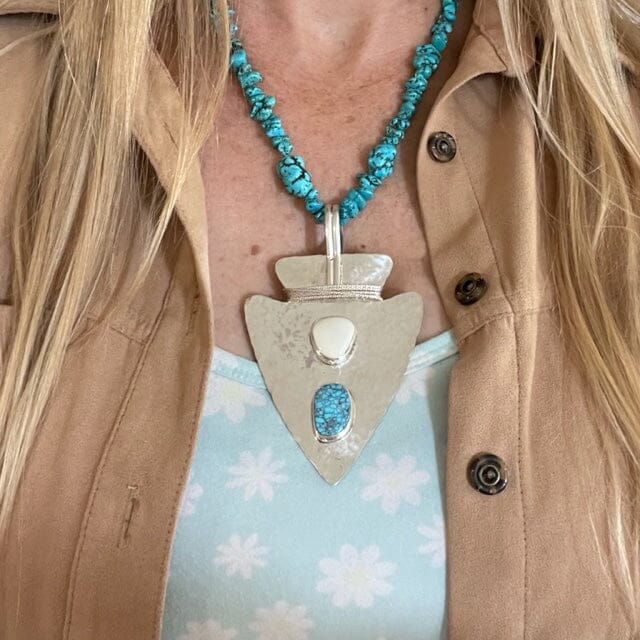 Sterling Arrowhead Pendant w Elk Bone & Kingman Turquoise | Yellowstone Spirit Southwestern Collection Silver Necklace Objects of Beauty Southwest 