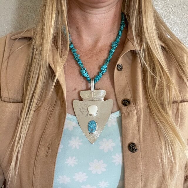 Sterling Arrowhead Pendant w Elk Bone & Kingman Turquoise | Yellowstone Spirit Southwestern Collection Silver Necklace Objects of Beauty Southwest 