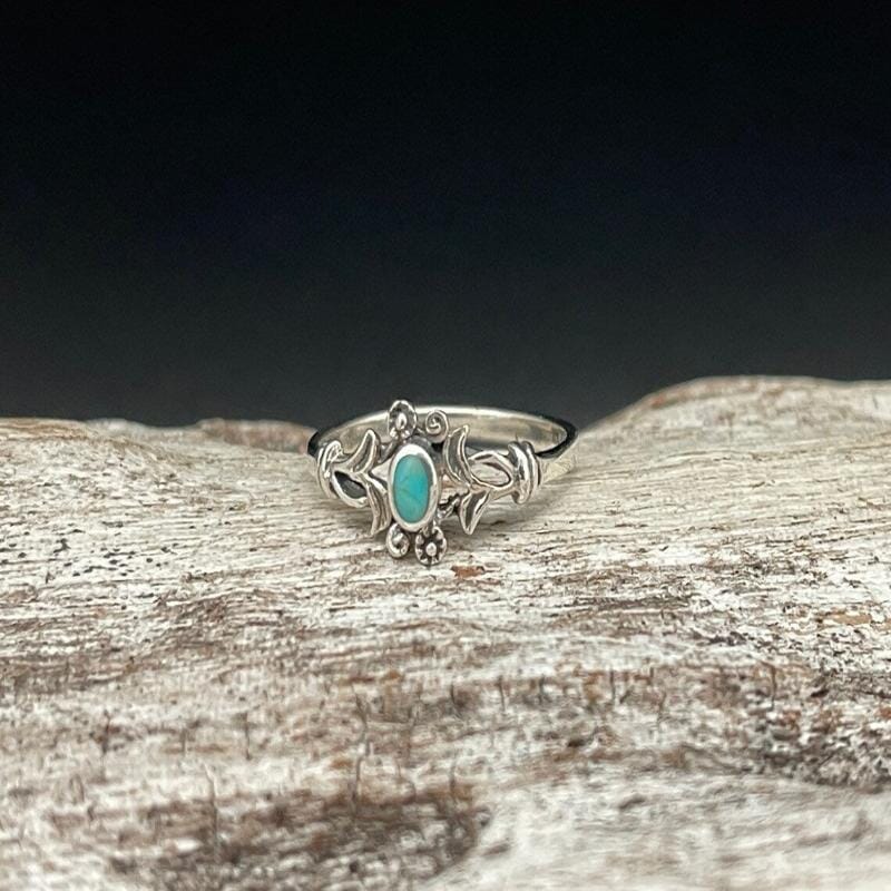 Sterling Silver Turquiose Floral Ring | Yellowstone Spirit Southwestern Collection Ring Objects Of Beauty Southwest 